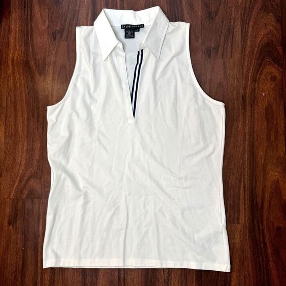 Ralph Lauren Black Label Split Neck Collared Sleeveless Blouse White Top Size L - Picture 1 of 6